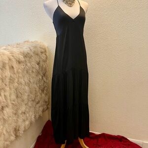 NWT Banana Republic 3 Tiered Silky Black Long Dress - Size 6